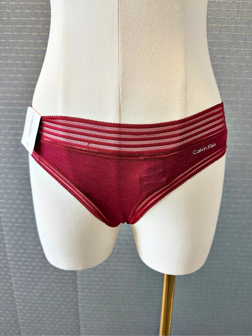 Calvin Klein Red Mesh Trim Thong Panties
